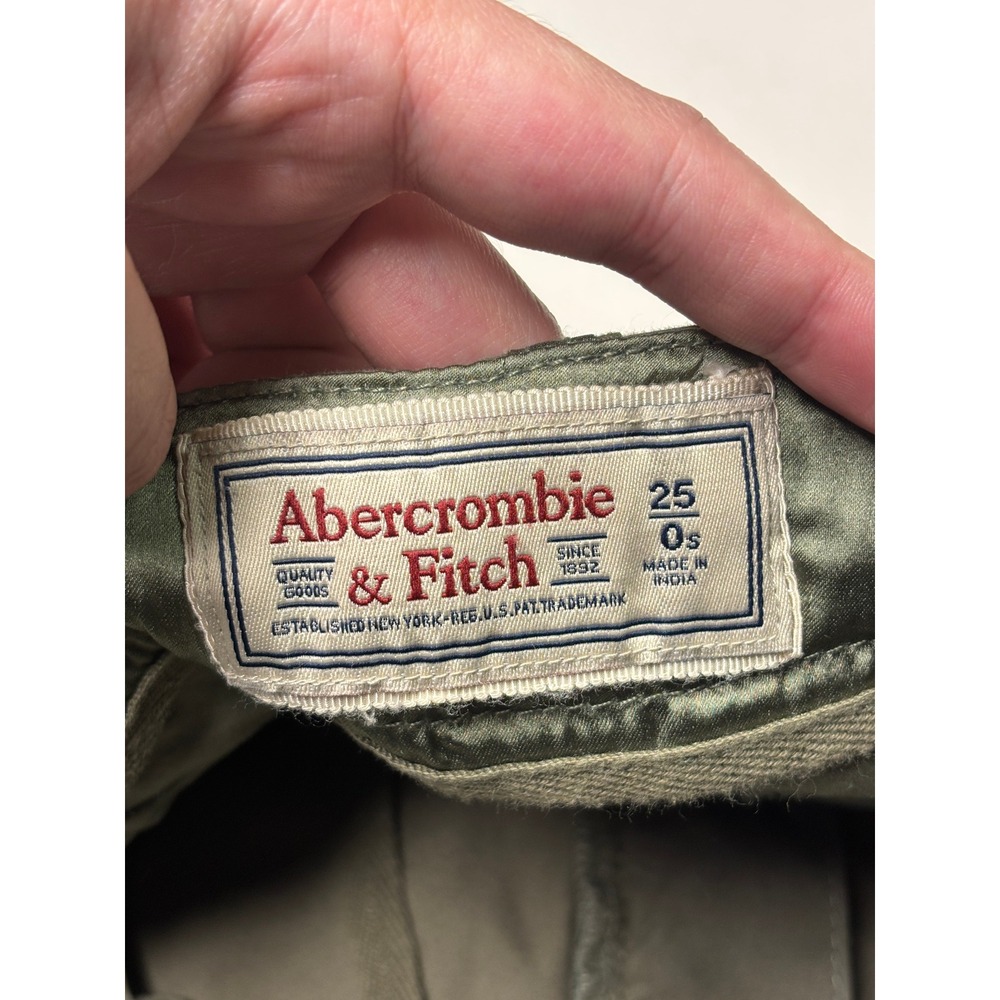 Y2k Abercrombie & Fitch Olive Green Cargo Pants Satin Trim Low Rise Size 27X28 - Picture 6 of 14